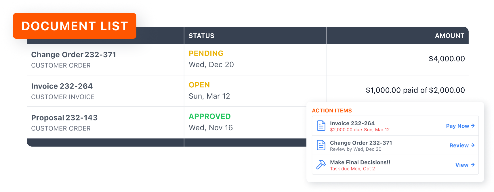 Customer portal document list