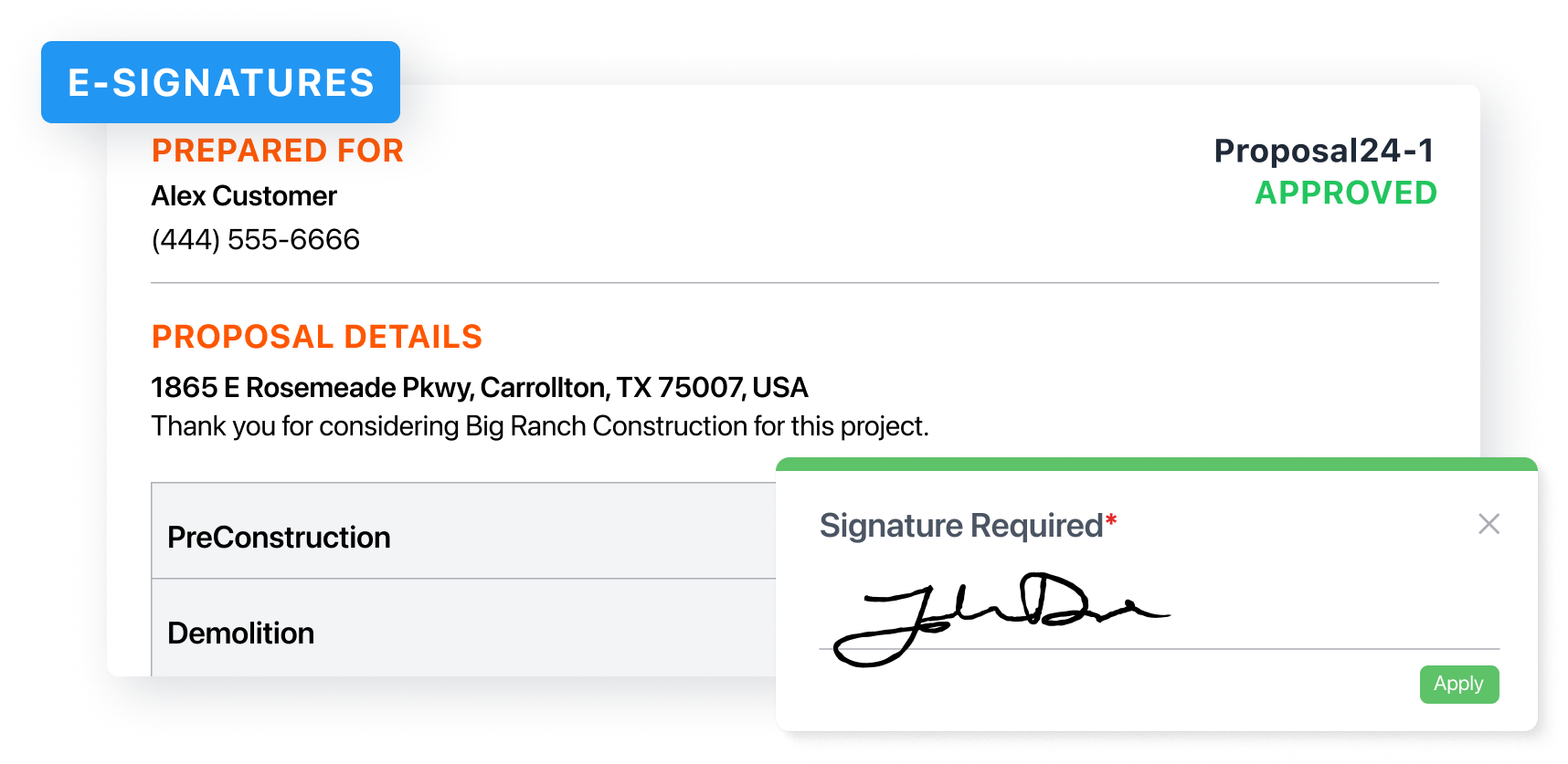 Customer portal e-signatures