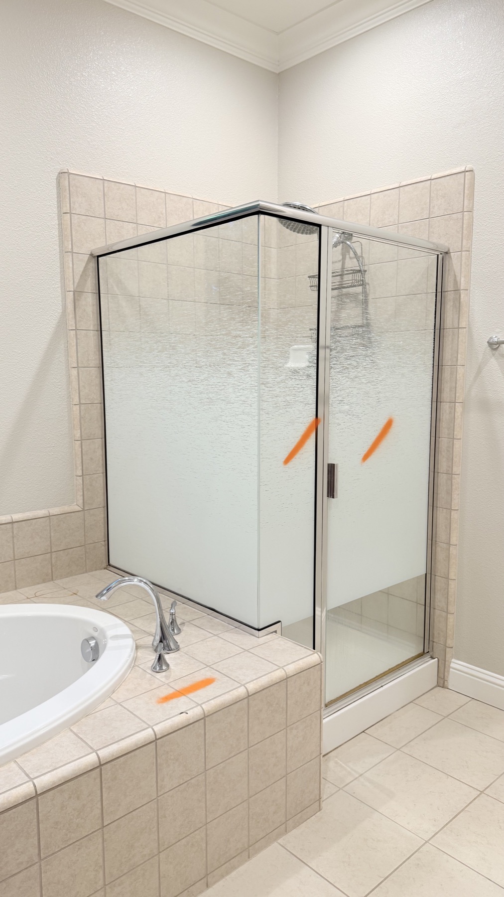Framed corner shower before renovation in El Dorado Hills California